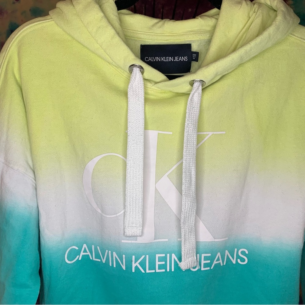 Calvin Klein Jeans Ombre Crop Hoodie 60% Cotton Size S Green/Teal/White - Picture 4 of 11